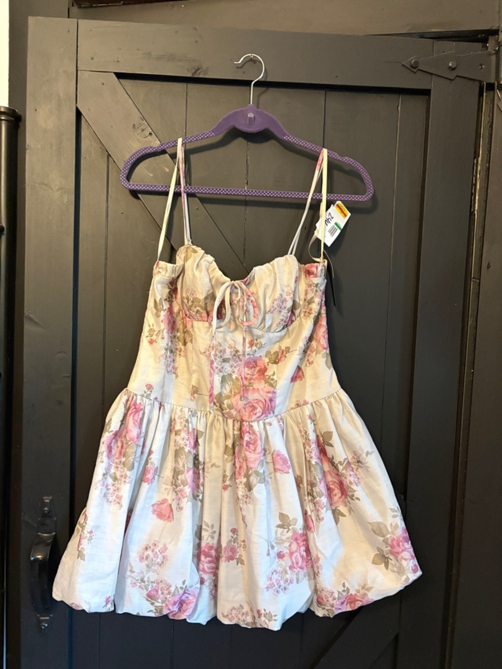 Floral Tie-Front Cream and Pink Prom Dress